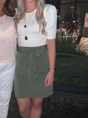 Express Cream and Olive Two-Tone Belted Dress